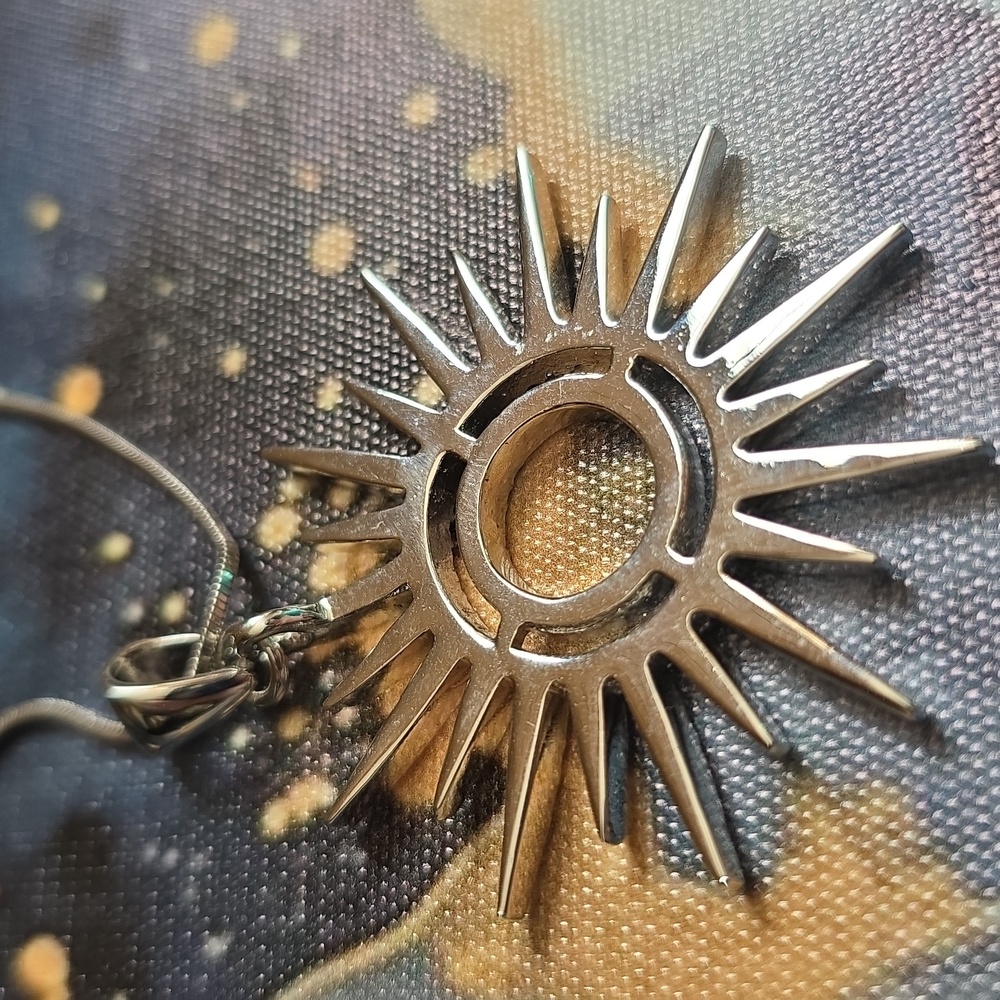 Silver Celestial Sunburst CZ Pendant Necklace - Picture 8 of 10